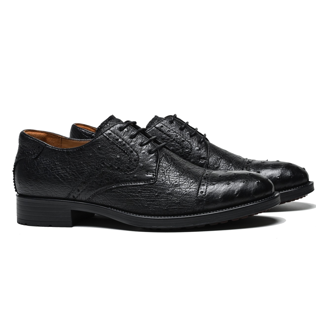 尊貴經典駝鳥皮英倫風(fēng)複古德比正裝男(nán)鞋M82302真皮男(nán)士系帶圓頭